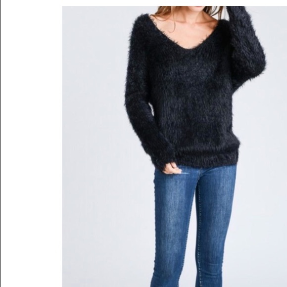Love Tree Fuzzy Black Twist Knot Back Sweater - Picture 9 of 10